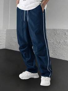 Striped Sports Jogger Pants For Men, Loose Straight Leg Sweatpants For Spring Autumn, Fitness Gym Workout Outdoor Running Casual