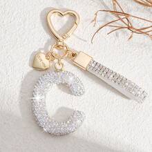 1pc White Soft Pottery Letter Rhinestone Keychain Cute Personalized Bag Charm, Car Key Chain Love Decor, Gift For Mom, Friend, Valentine's Day Backpack For School Car Accessories Goth Y2k