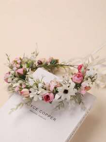 1 pieza Corona de flor de rosa de tela sintética, estilo europeo y estadounidense, para niña, diadema floral fresca y romántica, adecuada para niña de las flores, dama de honor, boda, actuación en el escenario, viaje, resort de playa, regalo