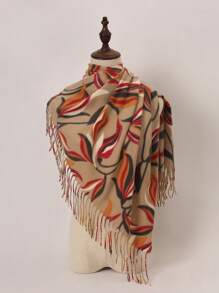 1pc Floral Printed Polyester Casual Scarf, Winter