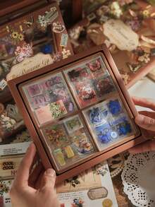 100pcs Retro Stickers Gift Box Romantic Gift Series Single Design Waterproof DIY Materials For Decorating Notebook, Mobile Phone Case, Diary, Picture Frame And Water Cup With Plant, Flower, Butterfly Themes Back To School School Supplies - Multicolor - View 4