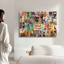 Basquiat Wall Art Jazz Wrapped Framed Canvas Wall Art, Vintage Prints Poster, A Collage Of Many Different Images Of People, Birthday Party Decor, Decorative Wall Art For Living Room Bedroom Office, Hanging Hardware Included - Framed, Horizontal - 裱框畫布 - 查看 7