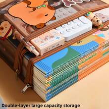 1 件可爱 CAPYBARA 图像铅笔盒，大容量可容纳 A4 书籍、凝胶笔、尺子和其他文具，双层透明纱布铅笔盒。, 返校, 学校用品, 铅笔袋, 书包 - 彩色 - 查看 5