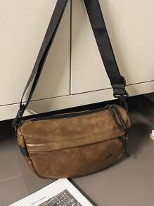 Men's Simple Crossbody Bag, Black Leather Shoulder Bag, Lightweight Travel Chest Bag, Waterproof Sling Bag For Daily Casual Use