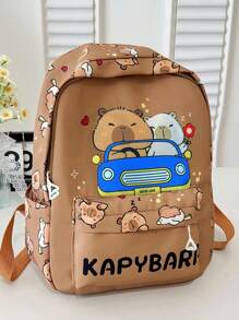 1 pieza Mochila Bonita de Capibara - Estampado de Animal de Dibujos Animados, Estilo Informal, Mochila de Vuelta al Colegio, con Cierre de Cremallera y Correa para el Hombro Ajustable, Adecuada para la Escuela y los Viajes