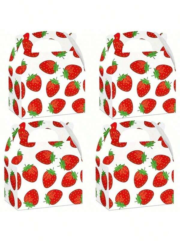 12/24pcs/Set Strawberry Themed Birthday Party Gift Box, Fruit Party Supplies, Packaging Box, Candy Box, Chocolate Box, Party Favors, Birthday Decoration