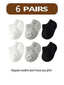 3pcs/6pcs/12pcs Baby Non-Slip Floor Socks, Black White Gray Polka Dot Pattern Boat Socks, Suitable For Daily Wear, 0-4 Years Old