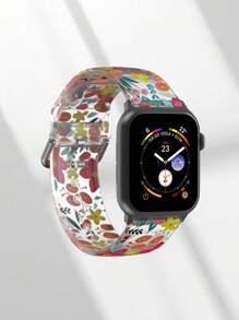 Colorful Flower Pattern 1pc Soft Elastic Breathable Comfort Replacement Wrist Band Strap Compatible With Samsung, Garmin, Honor Smartwatches, Compatible With Apple Watch