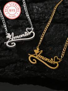 A 925 Silver Custom English Name Double Layer Necklace, Double Layer Name Tag, Personalized Custom Text Pendant, Fashion, Retro, Hipster, Simple, Y2K, Custom Personalized Unique Necklace, Ideal Gift For Him!