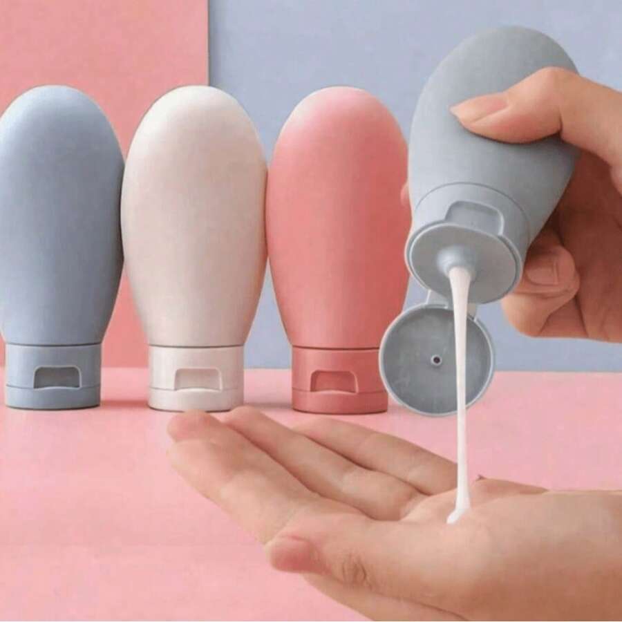 1 件可再填充硅胶旅行瓶防漏可挤压硅胶旅行装容器，硅胶旅行瓶套装用于填充化妆品洗发水液体，防漏可再填充容器，实用旅行瓶套装，旅行洗漱用品瓶洗发水旅行容器旅行洗发水容器 PP 乳液瓶，旅行必需品