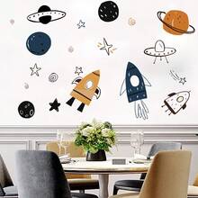 1Set Watercolor Solar System Space Astronaut Rocket Wall Stickers Decals,For Bedroom Living Room Playroom Home Decor - Multicolor - View 5
