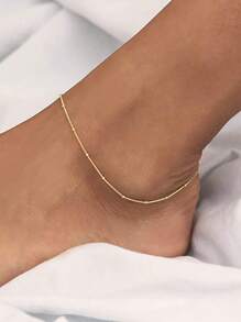 1pc Stainless Steel Beaded Classic Round Chain Anklet, Fashionable Non-Fading Versatile Summer Foot Jewelry, Random Bead Size