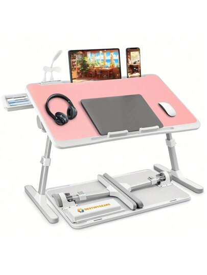Adjustable Bed Table With Storage Drawer - Laptop Stand With Ergonomic Design, Suitable For Bed, Sofa, Living Room - Portable Design, Equipped With Cup Holder And Phone Storage Space, Bedroom Workstation, Multifunctional Desktop, Sturdy Structure.