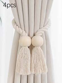 4pcs Magnetic Window Curtain Tiebacks Simple Wooden Tassel Curtain Buckle Curtain Holdback Suitable For Bedroom Living Room Kitchen Home Decoration