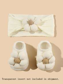 1 set de diadema y calcetines elásticos de nailon con decoración de flores para bebés/niños pequeños - crema HB134 - Ver 6