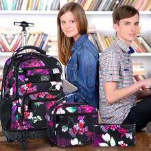 Rolling Backpack For Girls, Girl Roller Wheels Bookbag, Laptop Flower Wheeled School Bag With Wheels For Teens