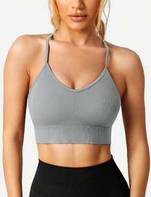 YEOREO Women Sports Bra Crossback Fitness Gym Bra Removable Breast Pad Yoga Tops Knitted Seamless Sportswear