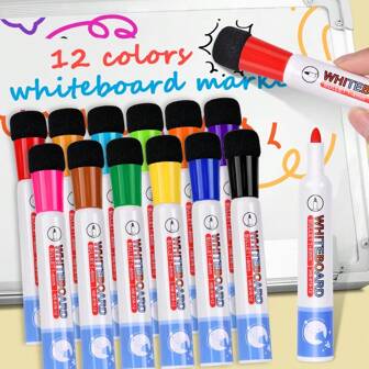 12/24 Marcadores de borrado en seco de colores, marcadores de pizarra blanca con borrador para usar en pizarras blancas y calendarios, para el aula, el hogar, los suministros de oficina y el regreso a la escuela