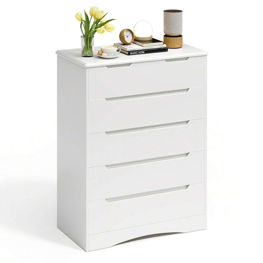 6 Wooden Dresser, Drawer Units Chest Of Drawers Smooth Metal Glide Bedroom Storage For Bedroom,Home Decor - 白色 - 查看 1