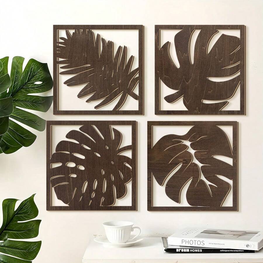 1/75 Seturi disponibile, 4 buc/set Broaște țestoase maro cu spate, frunze verzi, plante, model pătrat, decorațiuni de artă modernă, plăci și semne, decorațiuni interioare, decorațiuni pentru camere (cu lipici punctat)