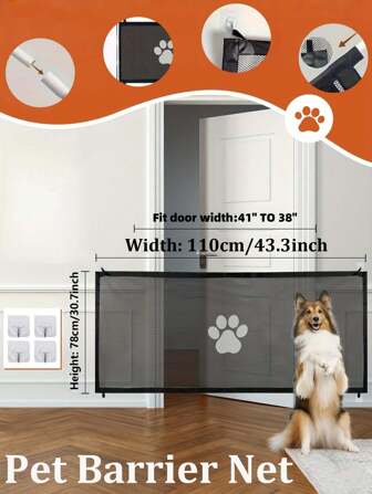 Pet Barrier Net No-Drill 43 Inch Cat Puppy Safety Fence Door Easy Install Pet Isolation Net For Doorways Stairs Hallways Or The House Portable Foldable Indoor Mesh Pet Fence Pet Supplies Pet Door Fence For Dog Cat Small Pets