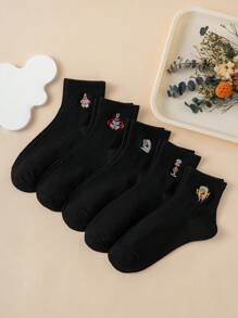 SPONGEBOB 5 Pairs Women Personalized Cartoon Cute Spongebob Series Octopus Pattern Mid-Calf Socks, Unisex Sports Style, All Season, European Size, Comfortable Breathable Durable, Suitable For Daily Wear, Premium Fabric, Non-Sweating