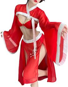 SINROYEE Women's Sexy Asian RolePlay Suit Cosplay Hanfu Cheongsam Dress Anime Lingerie Costumes - #89 紅色 - 查看 8