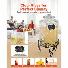 Beverage Dispenser, 2.5 Gallon Drink Dispensers For Parties, Glass Juice Dispenser With Metal Stand, Stainless Steel Spigot, Iced Tea Lemonade Juice Water Dispensers For Parties - Glass 2.5 Gal - 查看 4