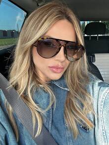 1 件装复古大框飞行员时尚眼镜，双桥徒步旅行者时尚女士时尚眼镜 - 豹紋漸層茶 - 查看 2