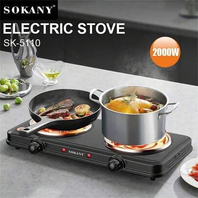 SOKANY Induction Cooktop, Portable Electric Stove, Dual Burner Design, 2000W High Power, 5 Temperature Settings, Stainless Steel Panel, Heating Indicator Light, Built-In Temperature Control, Overheat Protection. Suitable For All Cookware, Great For RV/Home/Camping/Apartment/Laboratory Use.