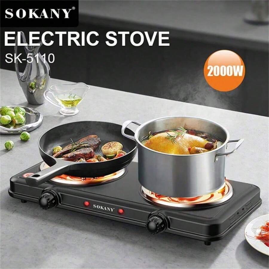 SOKANY Induction Cooktop, Portable Electric Stove, Dual Burner Design, 2000W High Power, 5 Temperature Settings, Stainless Steel Panel, Heating Indicator Light, Built-In Temperature Control, Overheat Protection. Suitable For All Cookware, Great For RV/Home/Camping/Apartment/Laboratory Use.