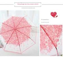 1 Pc Umbrella, Folding Cute Goddess Style, Korean Kawaii Minimalist Sakura Floral Print Transparent Umbrella