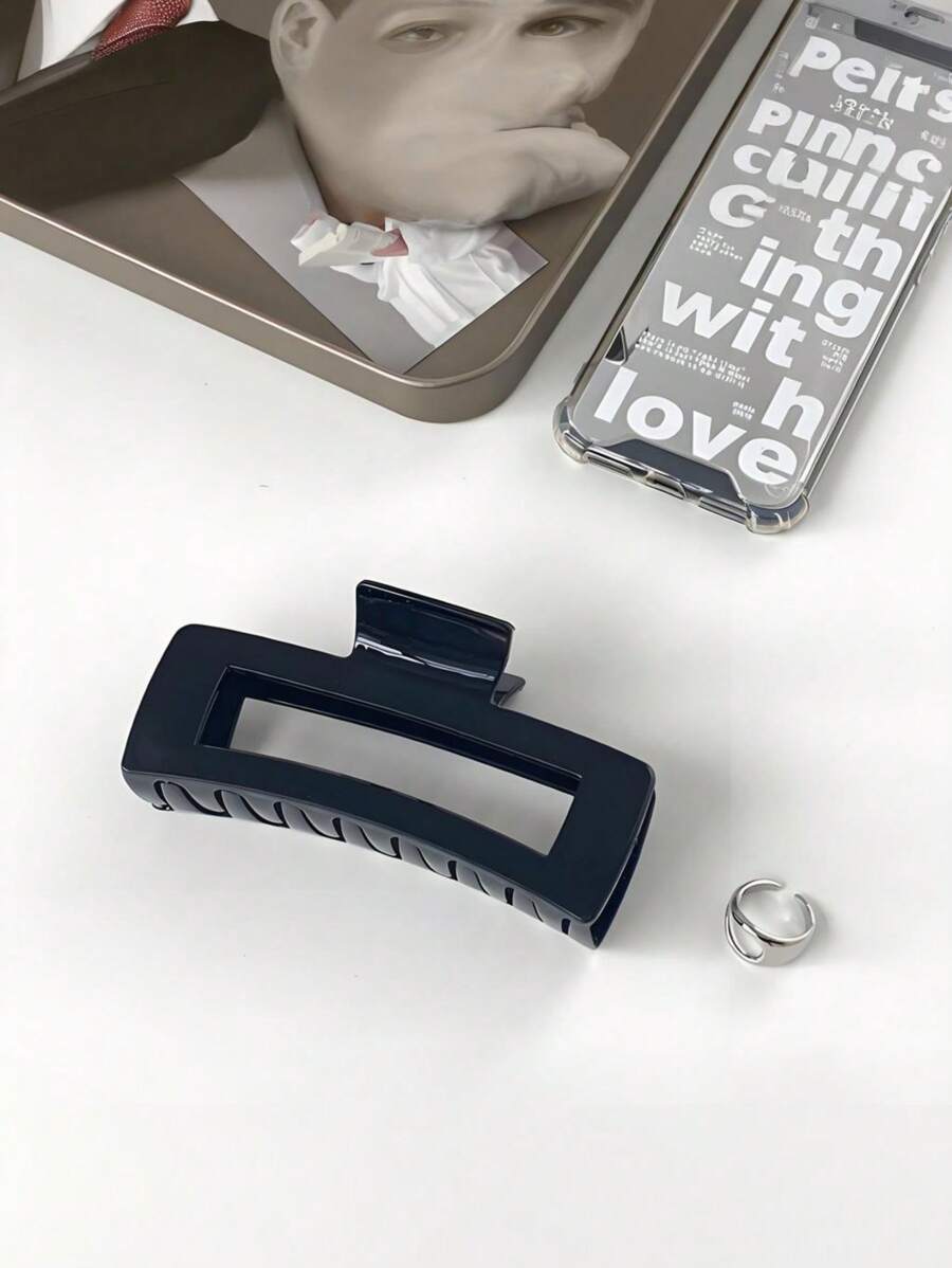 1 Stück minimalistischer glänzend schwarzer quadratischer Haarklammer, elegante große quadratische Haarspange, Haraccessoire, elegante Klammern, Schulsachen, College
