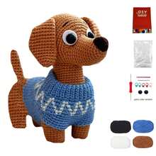 1 套初学者动物钩针编织套件，成人初学者钩针编织套件，含分步文字教程，成人腊肠犬 DIY 工艺品，生日节日礼物，可爱有趣的现代家居装饰摆件 - 彩色 - 查看 4