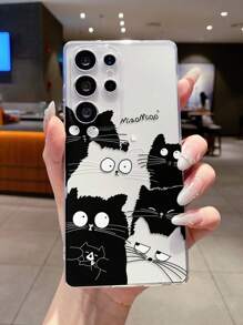 1pc Black & White Cat Design Phone Case With Precise Cutout Camera Protection, Compatible With Samsung, Apple, Nothing, Pixel, INFINIX, Xiaomi/Redmi