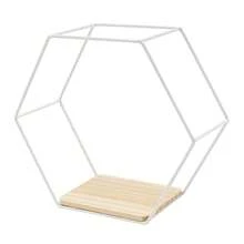 Juego de 3 estantes de pared hexagonales de metal, estantes colgantes decorativos dorados, estantes de pared tipo loft, estantes colgantes decorativos, estante de pared para decoración de paredes en la sala de estar, dormitorio, baño, cafetería y hotel. - Blanco - Ver 10