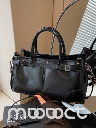 MDODO 1pc Solid Color PU Leather Tote Bag, Women's Fashion Minimalist Chic Handbag, Large Capacity Shoulder Bag With Dual Handles And Straps, Zipper Closure, Suitable For Office, School, Work, Business, Commuting, Outdoor, Travel