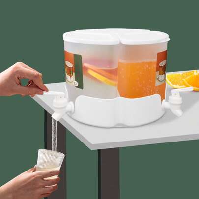 360°Rotate Beverage Dispenser With Lid And 3 Spigots, 1.3 Gal Cylinder Drink Dispenser Clear Acrylic Jug Kettle For Parties, Weddings, Restaurant, Cafe