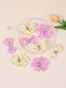 8pcs Flower Pattern Hair Bows For Girls Colorful Flower Printed Grosgrian Ribbon Bow Alligator Clips Pink Yellow Flower Bow Hair Clips Cute Vacation Bow Sets Barrettes Teens Hair Accessories