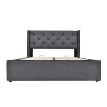 Hydraulic Double Upholstered Bed 140x200cm, Bed With Slatted Frame Made Of Metal Frame, Modern Bed Frame With Storage Space, Cotton, Grey
