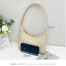 Bolso de mujer de grano de lichi PU, bolso de hombro de moda para mujer, bolso de mano de unicolor con cierre de cremallera y muñequera, forro de poliéster, versátil bolso de almohada para debajo del brazo - Disponible en blanco, negro, rosa, caqui, marrón