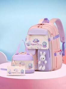 Set di 3 pezzi, zaino di moda con borsa termica e astuccio, design multi-scomparti di grande capacità, chiusura con doppia cerniera, cinghie antiscivolo con molletta sul petto, tasche laterali per bottiglia d'acqua e ombrello, adatto per uso quotidiano e viaggi, zaino in poliestere impermeabile, regalo per il ritorno a scuola, forniture scolastiche, leggero, portatile, con astuccio, carino, adatto per ragazze adolescenti, donne, studenti universitari, perfetto per il ritorno a scuola, il primo giorno di scuola, la scuola elementare