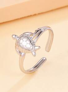 1pc Bohemian Ocean Series Sea Turtle Openable Stainless Steel Ring, Casual Beach Resort Style Animal Ring, 18K Gold Plated No Fading Ring For Women, Holiday Wear
