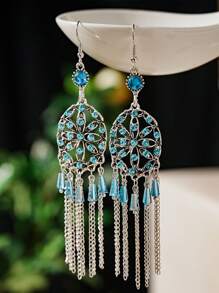 Brincos Vintage de Gota Oca, Brincos de Borla com Strass Vermelho, Acessórios Tradicionais Chineses de Hanfu e Cheongsam