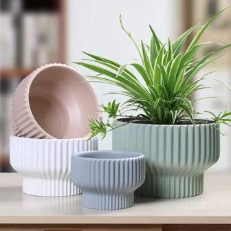 1/3PCS Purchase 1 Flowerpot, Flowerpot, Floor Standing Artificial Plant Decorative Flowerpot, Large-Diameter Double-Layer Round Plastic Flowerpot, Succulent Pot And Tray, Tree Pot, Large Round Ball Home Decoration, Hotel Artificial Green Plant Flowerpot, Tree Planting, European-Style Creative Vertical Pattern, Balcony Living Room, Desktop Vase Room Decor Flower Vase Glass Vase