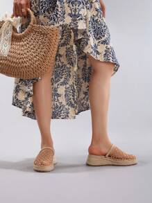 Sandalias con cuña de soga de cáñamo, suela gruesa, respirables con malla calada, diapositivas planas casuales para vacaciones de verano, zapatos de moda diarios para mujer