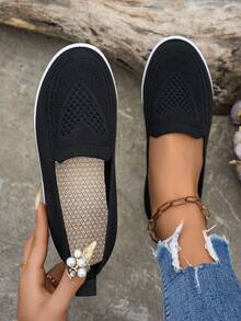 2025年女士时尚休闲运动户外鞋，柔软针织平底鞋，透气软底鞋，休闲一脚蹬轻便鞋