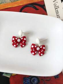 1 par de pendientes personalizados de moda con estampado de lunares rojos y moños multicolor, adecuados para niñas, uso diario y fiestas