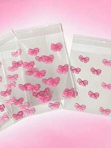 100 件装 美观粉色蝴蝶结自粘袋 照片卡自封袋 包装卡礼品袋 透明可爱 Opp 派对、婚礼、生日、女士伴娘生日、包装、透明、小尺寸、婚礼派对回礼、生日派对