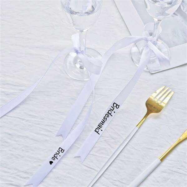 5 Peças/Saco de Decoração de Casamento Noiva Branca Fita Decoração de Mesa de Casamento Decoração de Taça de Vinho Presente de Madrinha Festa de Despedida de Solteira Chá de Panela